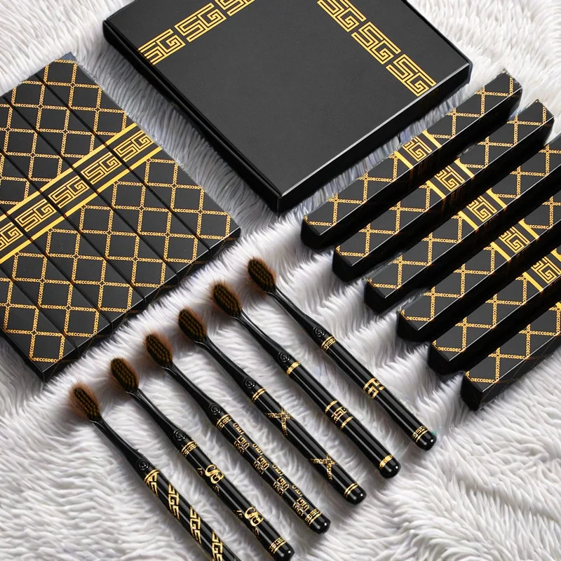 Высококачественная зубная щетка в подарочной упаковке, для домашнего использования, черно-белая; легкая роскошная тонкая шелковая мягкая заколка для взрослых, ручка для пары, широкая голова, семья