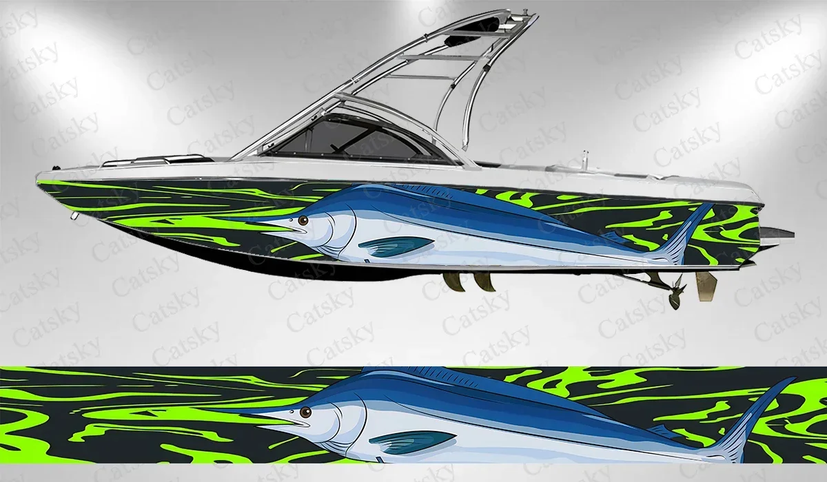 Marlin Fish Abstract Colorful Sharp Lines Cool Boat Sticker Vinyl Ship Pontoon Deck Boat Fishing Decorative Pontoon Boats Decal