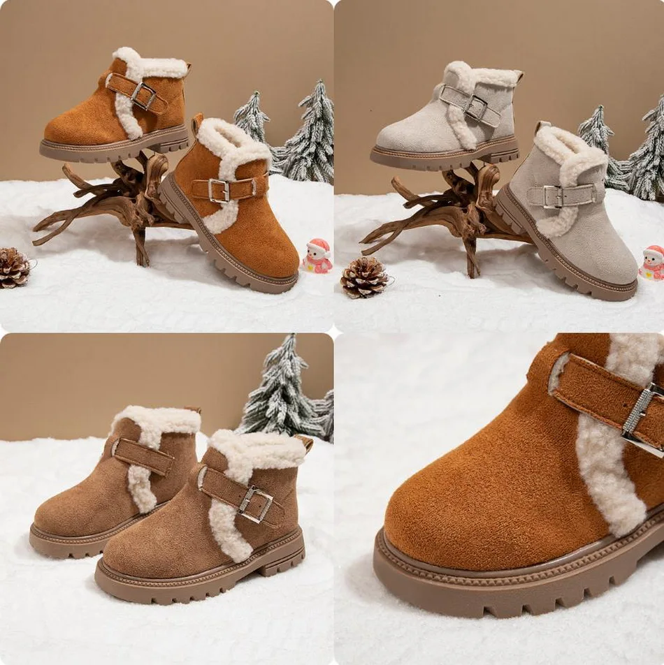 Faux Fur Winter Boots For Girls Platform Waterproof Girl Plush Boots Anti-slippery Soft-soled Fashion Warm Shoes Britain Style