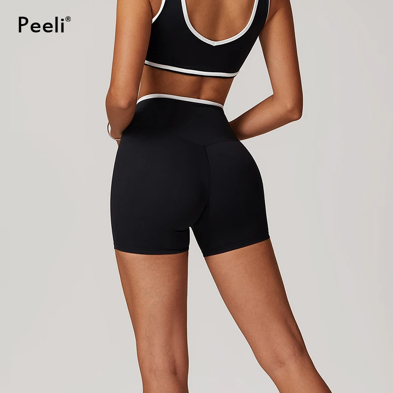 Women Gym Shorts Fitness Sports Biker Shorts V Waist Band Yoga Shorts Workout Tights Scrunch Butt Seamless Leggings Woman Pants