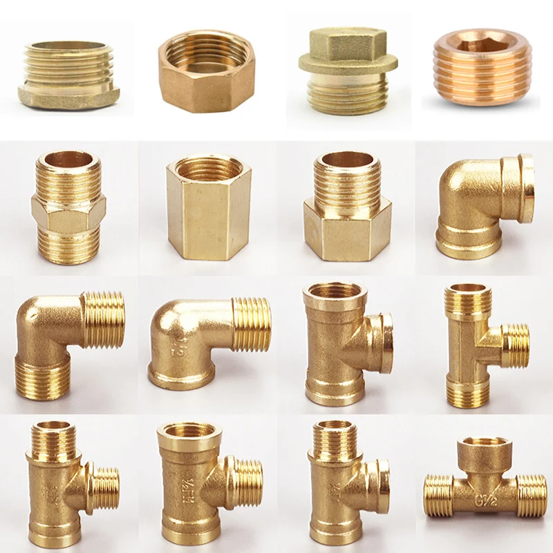 1/8 "1/4" 3/8 "1/2" 3/4 "1" BSP Macho Feminino Rosca Latão Cotovelo End Cap Plug Mamilo Tee Encaixe de Tubulação Acoplador Adaptador de Conector