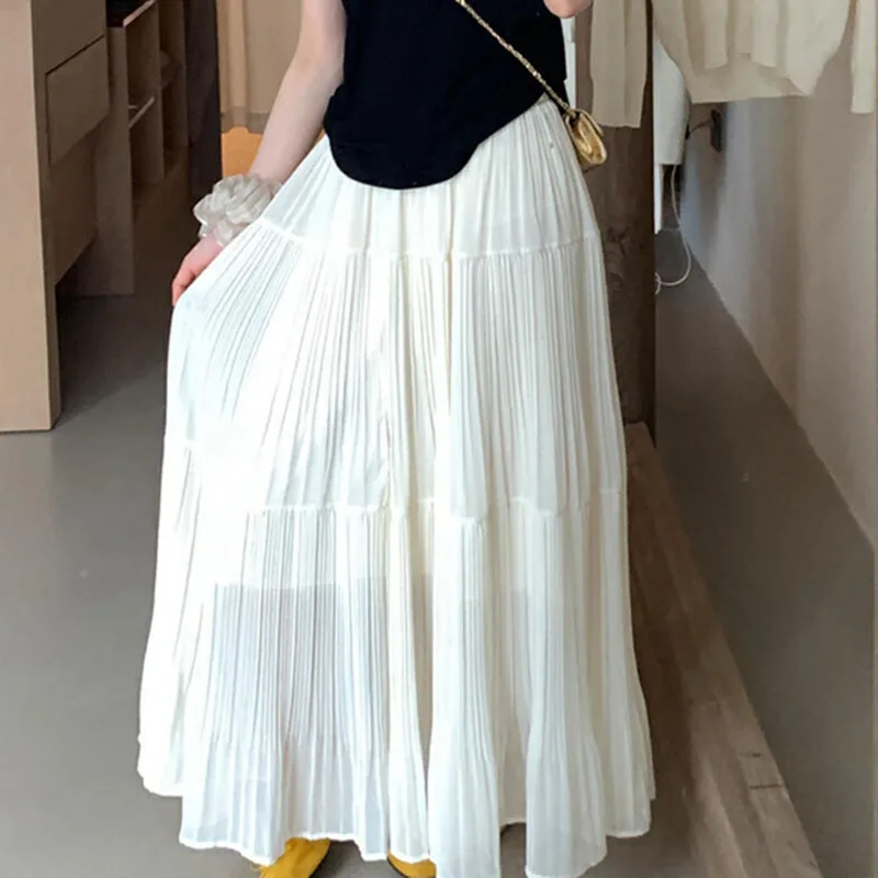 

Fairy Y2k High Waist Pleated Skirt Women Korean Style Sweet Girl Flowy A-line Skirt Going Out Travel Beach Shopping Streetwear