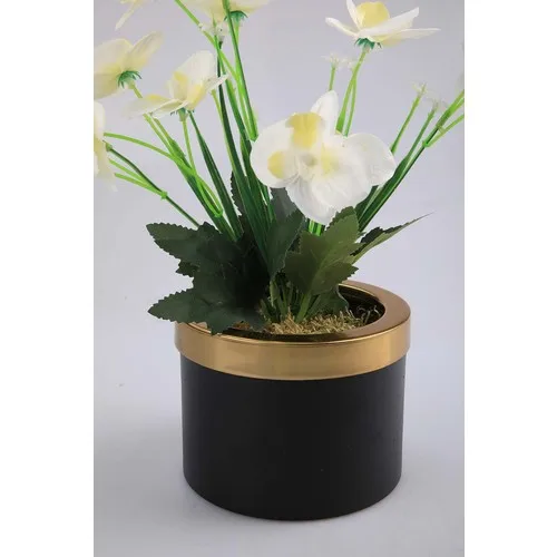 Kibrithane Flower Artificial Flower Metal Flower Pot Mini White Fabric Orchid KC00200794