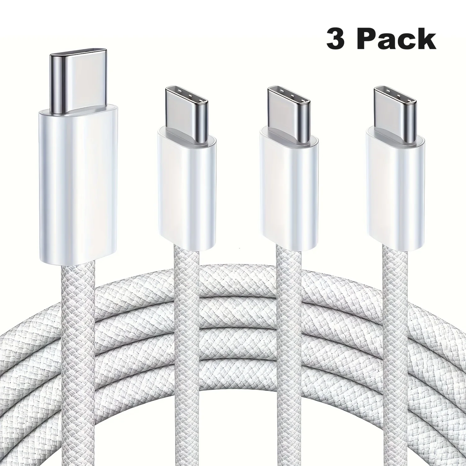 Cable de carga rápida de alta gama, 1M/3 pies, 60W, tipo C a C, para teléfono, tableta, PC, portátil, paquete de 3