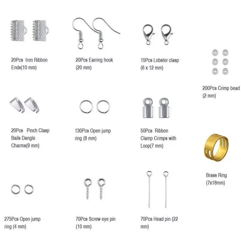 DIY Schmuck Zubehör Kit Set Offene Biegeringe/Hummerverschluss/Ohrringhaken-B2
