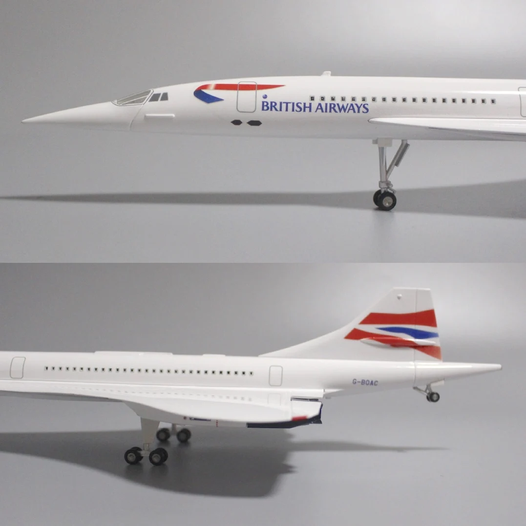 50CM 1:125 Scale Diecast British Airways Concorde Resin Airplane Airbus With Light And Wheels Plane Collection Display