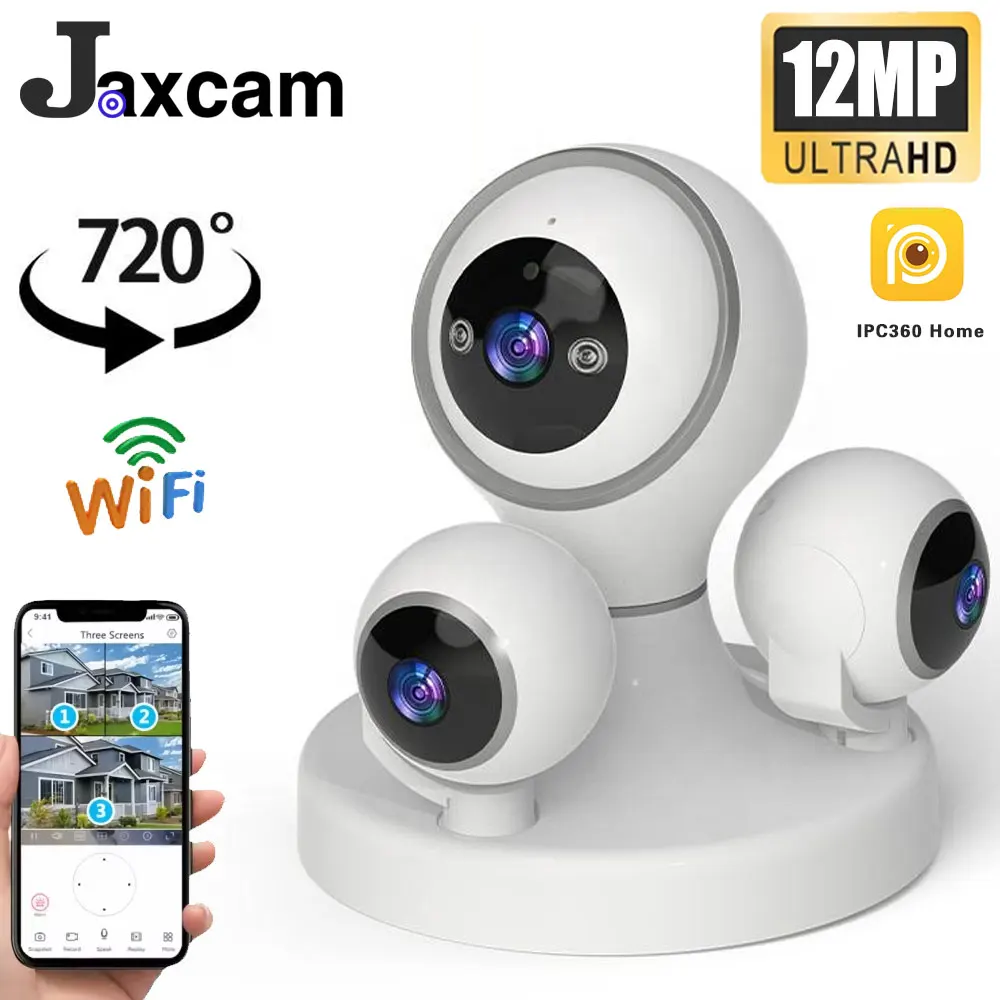 12MP 6K HD IP Camera Wifi Cctv Ptz Smart Color Night Vision AI Auto Tracking Camera Fisheye Lens Wireless Home Security Camera