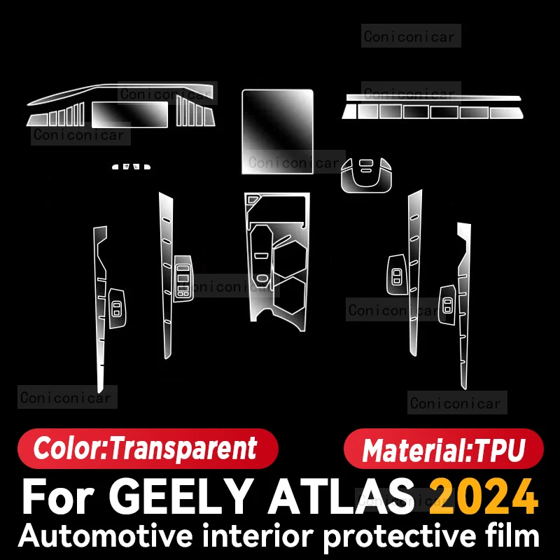 For GEELY Atlas 2024 Gearbox Panel Dashboard Navigation Automotive Interior Protective Film TPU Anti-Scratch Accessories