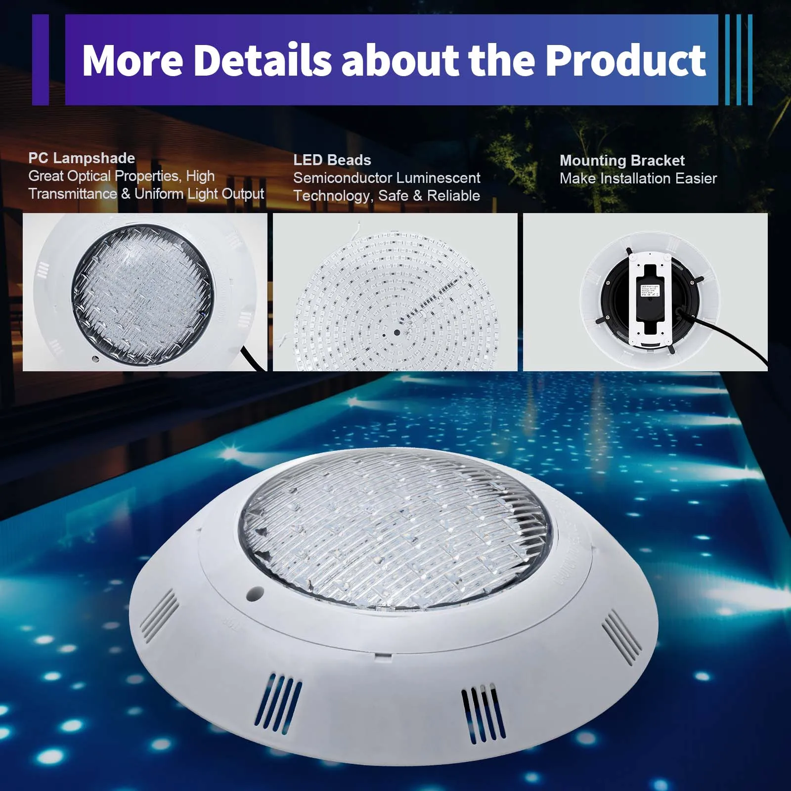 Swimming Pool RGB LED Pool Lights IP68 Waterproof AC12V 2500lm 45W RGB LED Pool Light with Remote Control