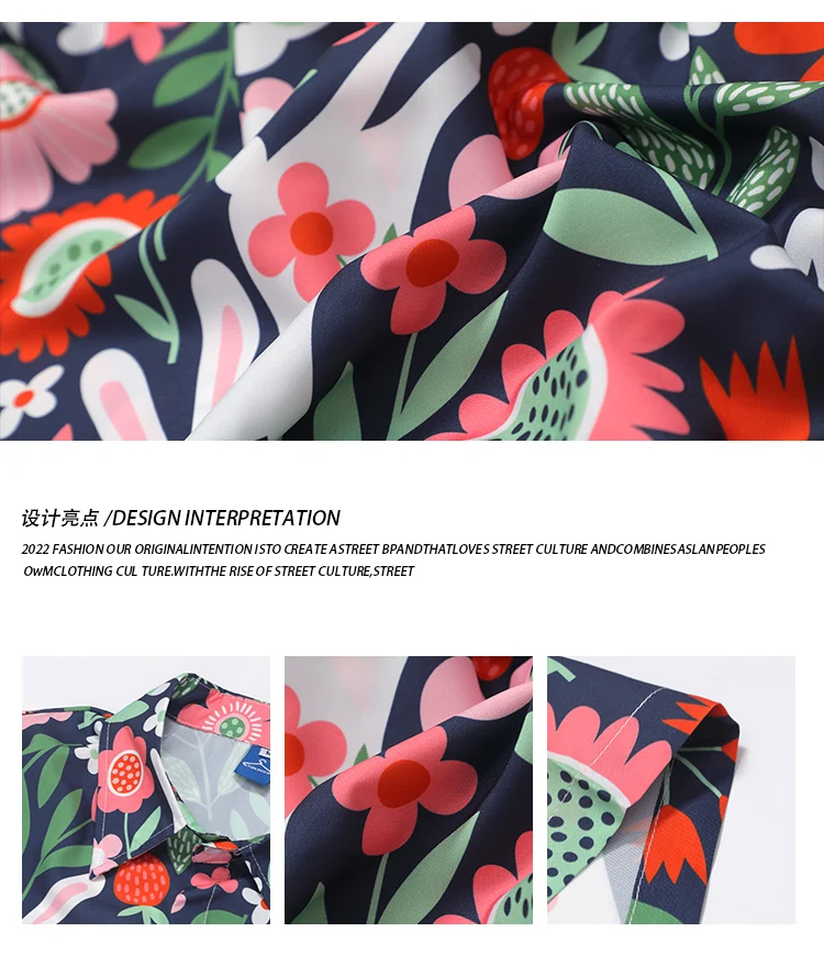 Oversize Rabbit Flower Print 2022 Summer New Joker Loose Couple Casual Shirts for Male Female Students