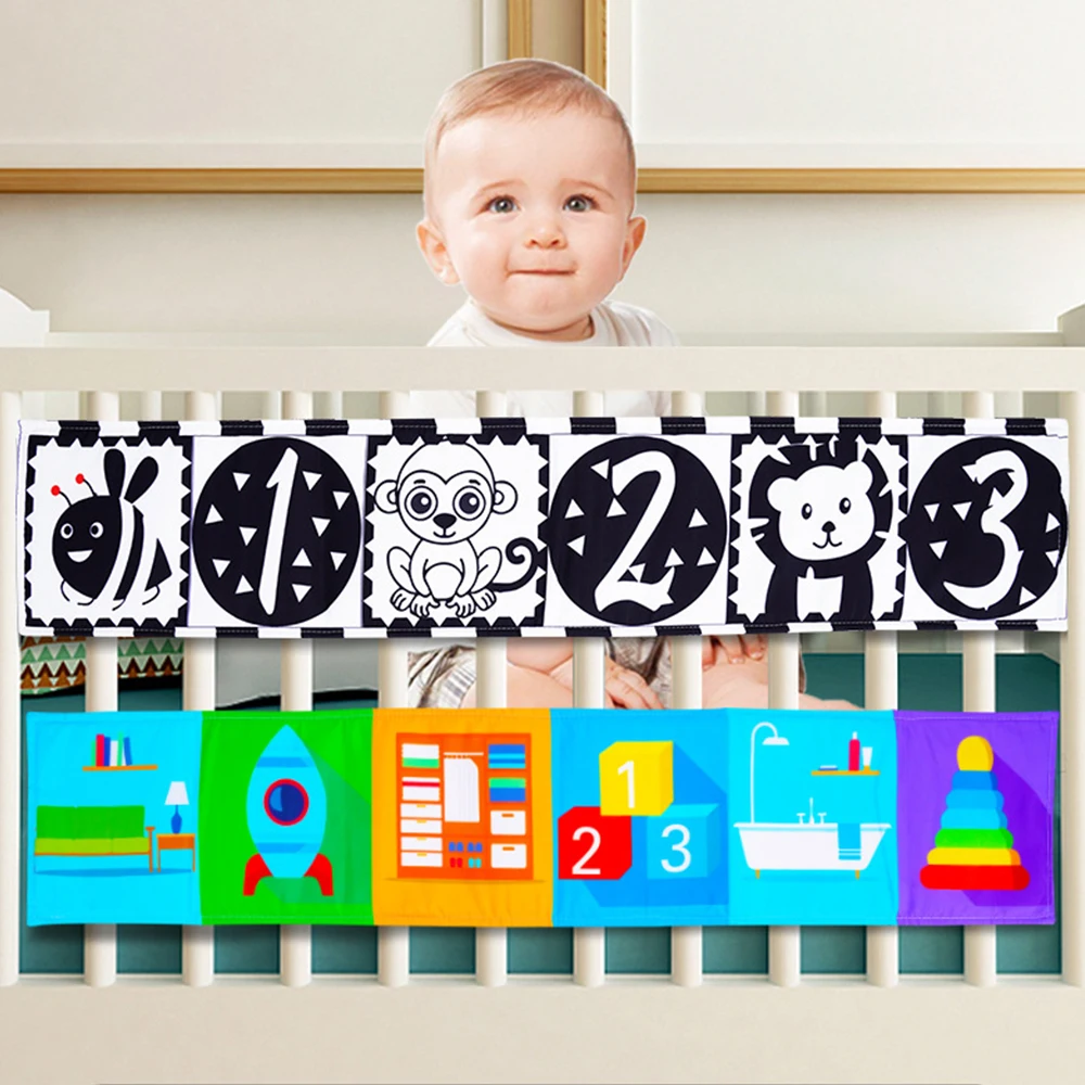 Black and White Cloth Fabric Montessori Baby Book Soft Books Shape/Animal Sensory Cloth Book High Contrast Baby Cot Baby Book