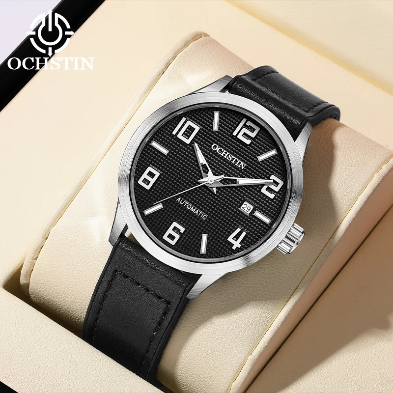 OCHSTIN Man Automatic Mechanical Movement Watches Men's Comfortable Leather‑wrapped Magnetic Tape Strap Waterproof Clock