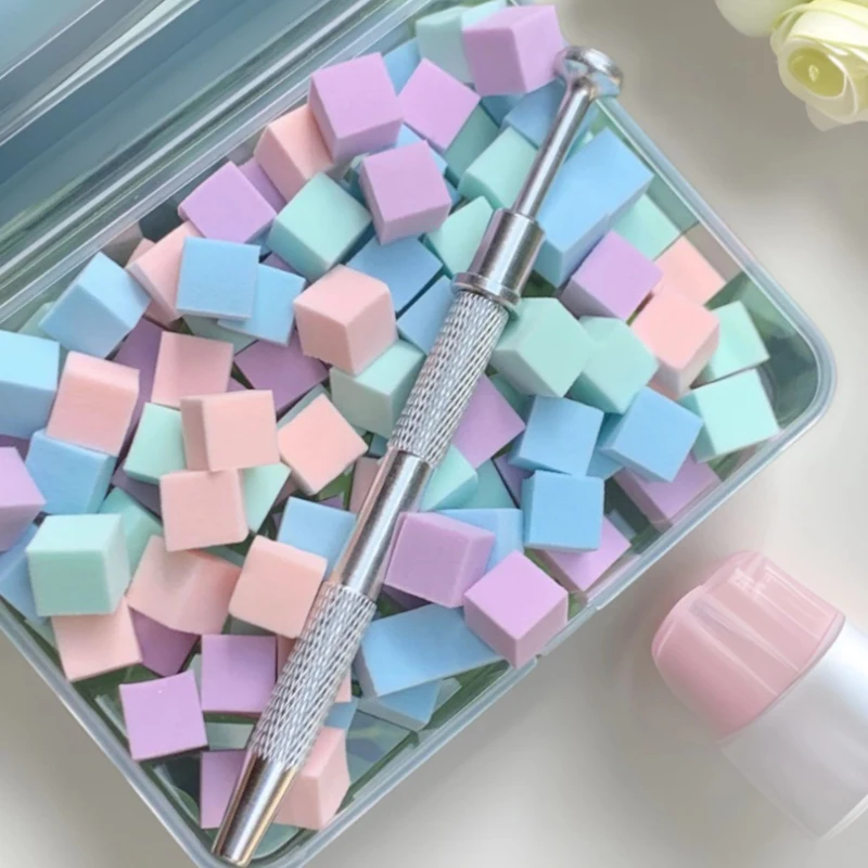 100 pçs/caixa esponja da arte do prego com clipe de garra esponjas macias macaron cor ferramentas stamper da arte do prego ferramentas pinça esponja