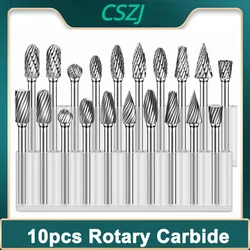 10pcs Rotary Carbide Burr Set 1/8 Shank 1/4 Head Length Tungsten Steel for Woodworking Drilling Metal Carving Engraving Polishin