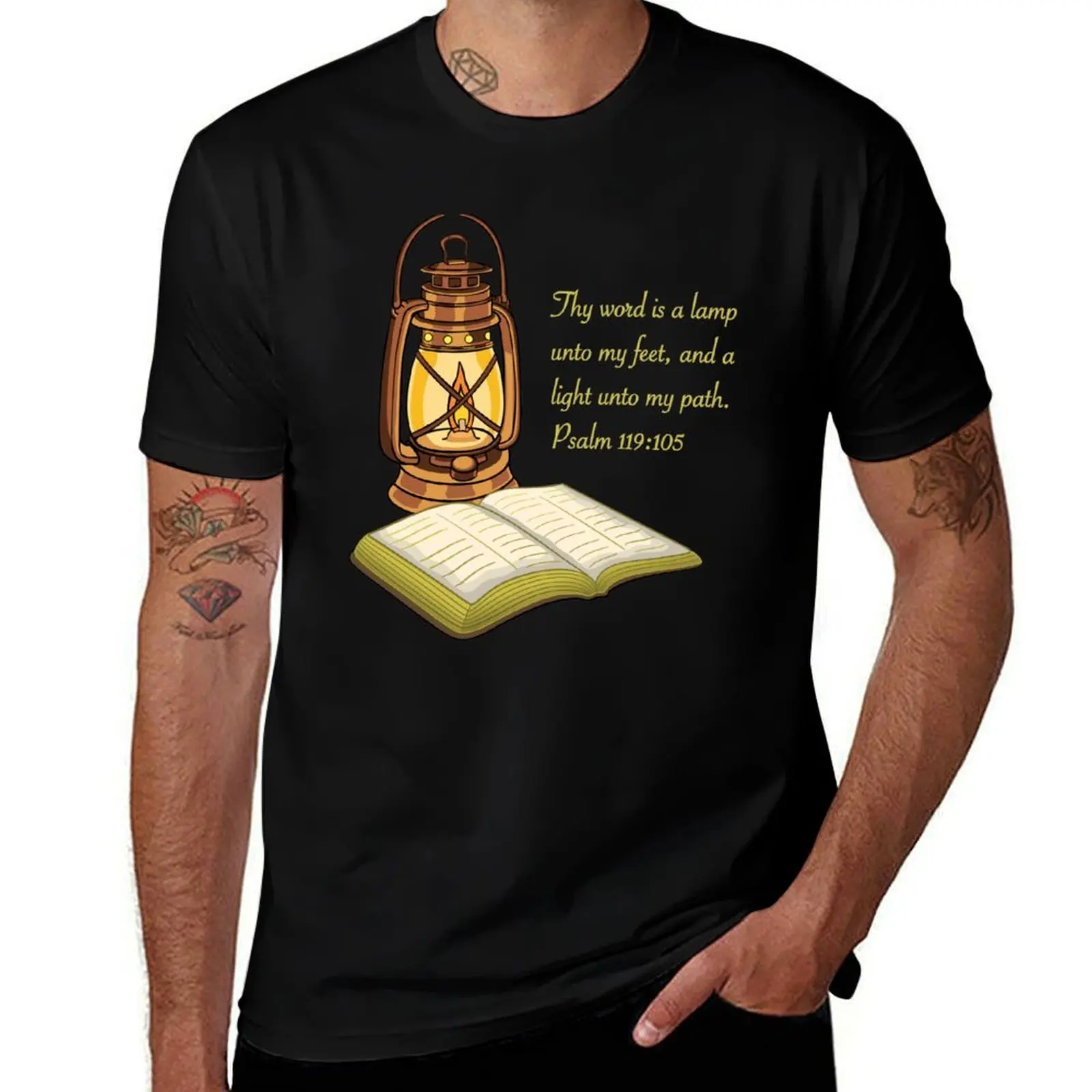 Psalm 119:105 Bible Verse With Oil Lantern illustration T-Shirt summer top plus size tops sports fans mens clothes