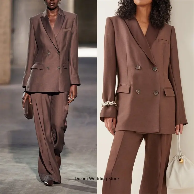 Brown ternos femininos conjuntos de escritório designer duplo breasted moda tapete vermelho festa formatura celebridade 2 peças blazer + calça feito sob encomenda