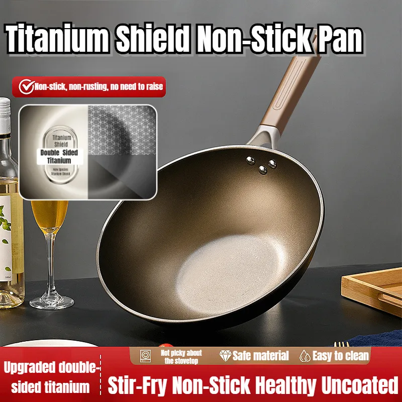 Double-Sided Titanium Coated Non-Stick Pan Titanium Shield Double Sided No-stick Frying Pan Titanium Wok Pan Induction Cooker Ga