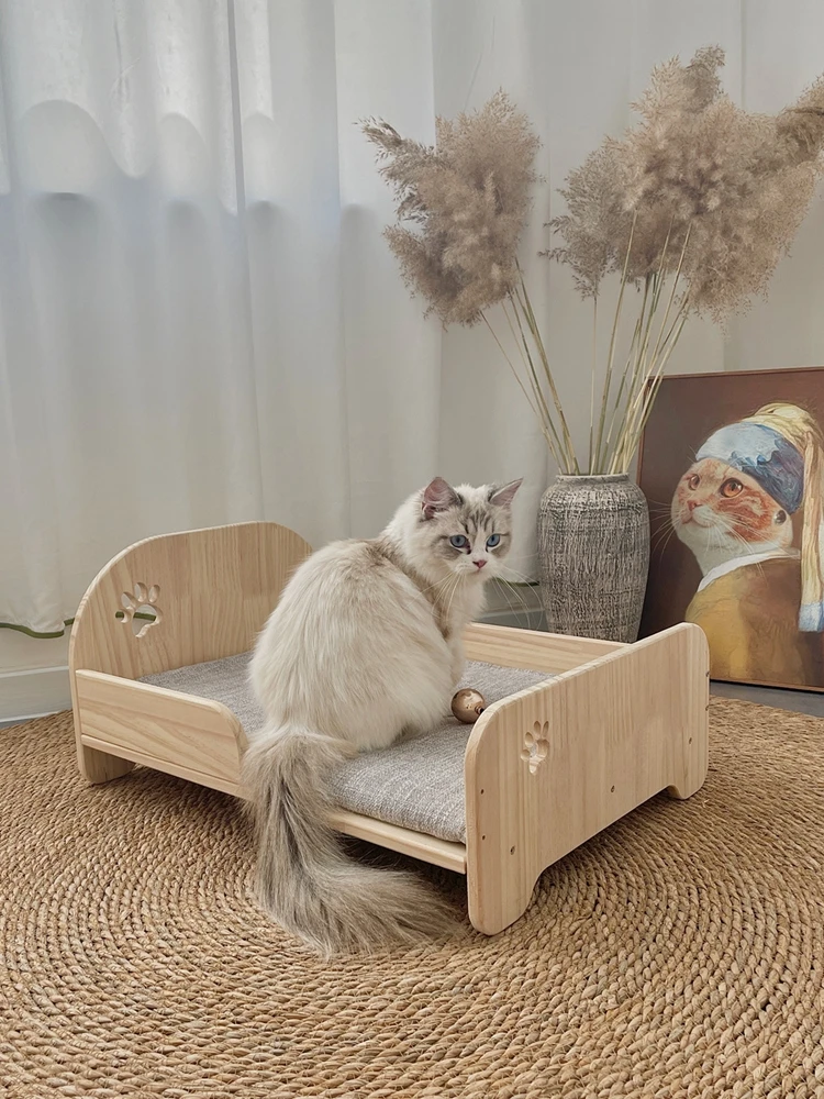 The product can be customized.Original Pet Solid Wood Cat Bed Off the Ground, Four Seasons Universal Breathable Dog Nest