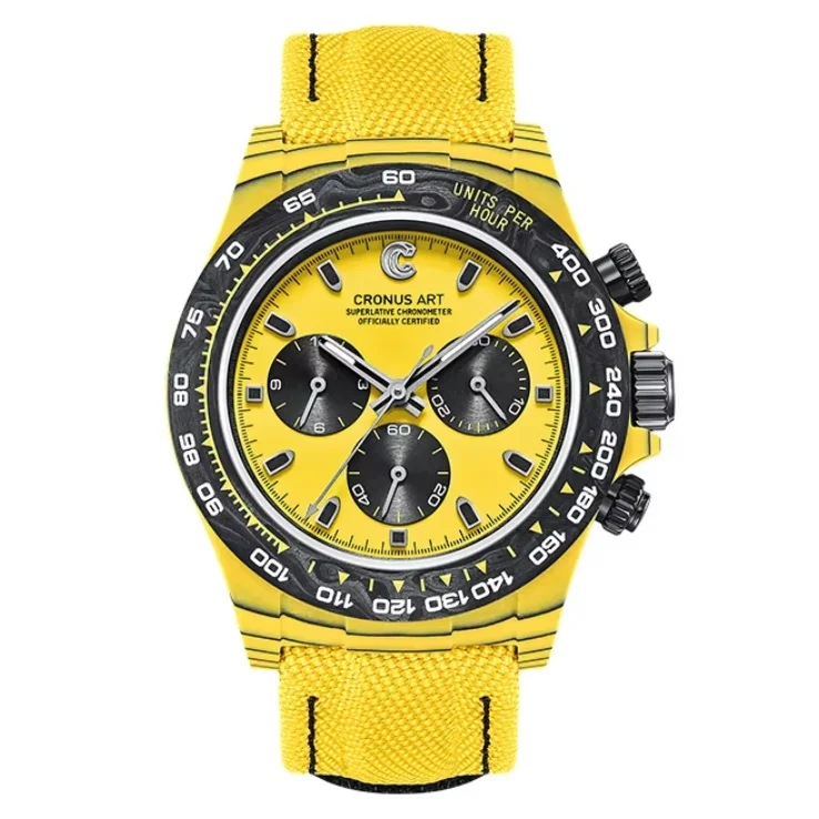 CRONUSART Men Chronograph Watch Pilot 40mm Automatic Mechanical Wristwatch Carbon Fiber Luminous Sapphire Mirror Nylon Strap