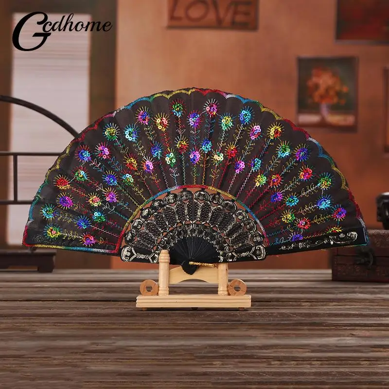 Lace Silk Folding Hand Solid Color Hollow Lace Women Hand Held Flower Fan Folding Wedding Fans Festival Gift Decor Spanish Style