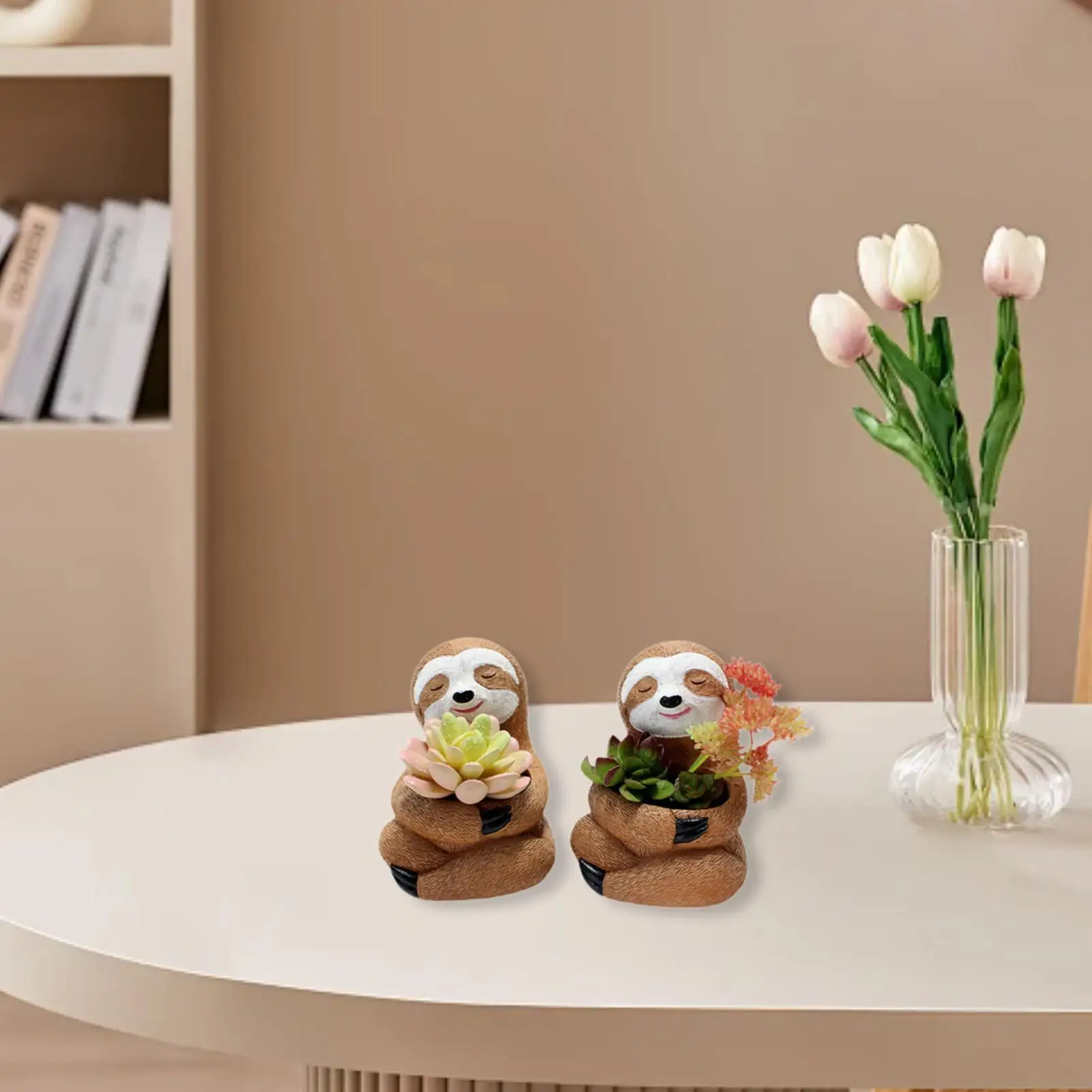 2x Sloth Plant Pots with Drainage Hole Containers Display Animal Planters Flower Pots for Home Farmhouse Shelf Bedroom Farm