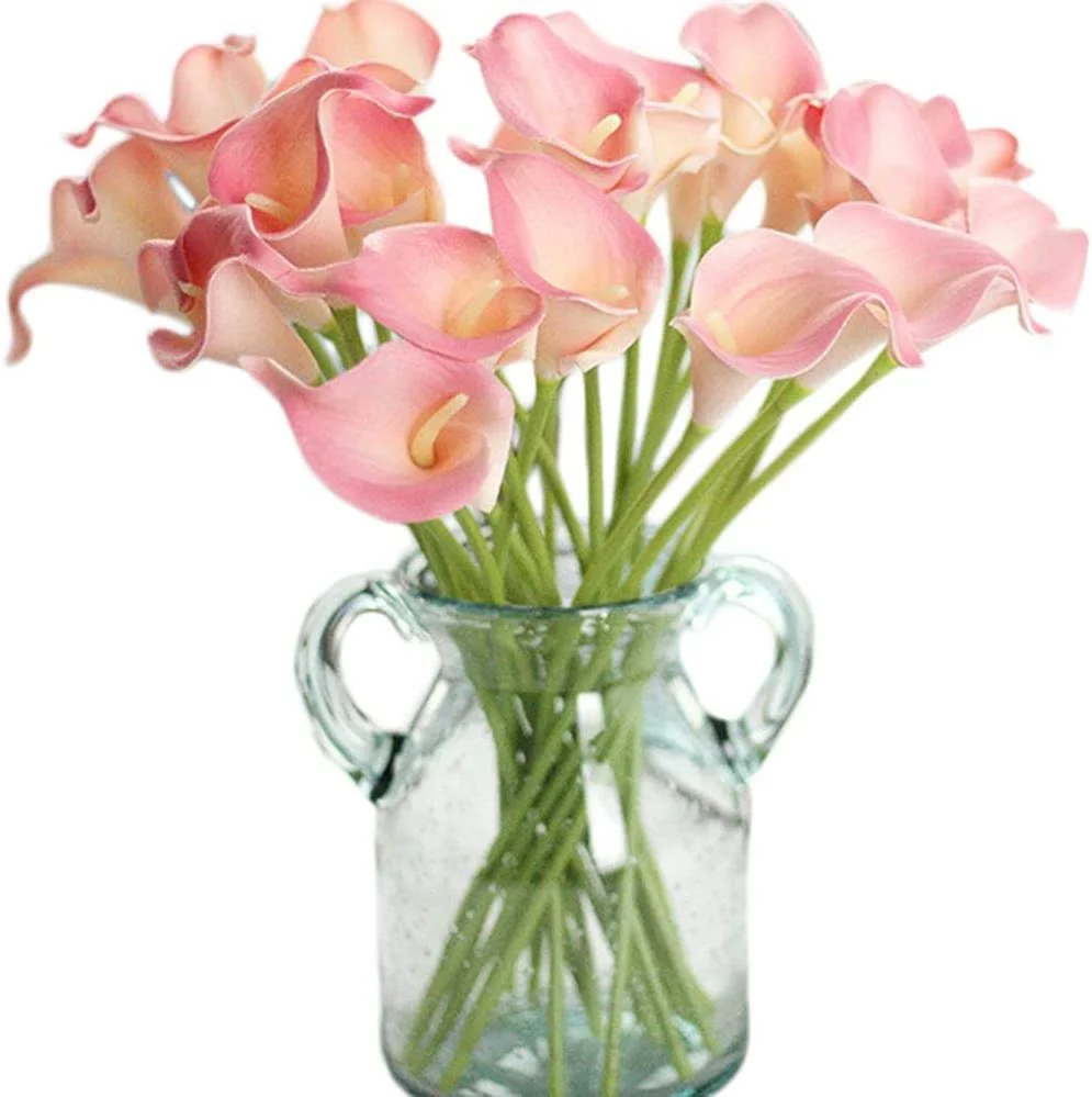 Mini Calla Lily Artificial Flower Bloom PU Heads Branch Bride Wedding Bouquet Home Office Farmhouse Spring Decor, 10 Pack,White