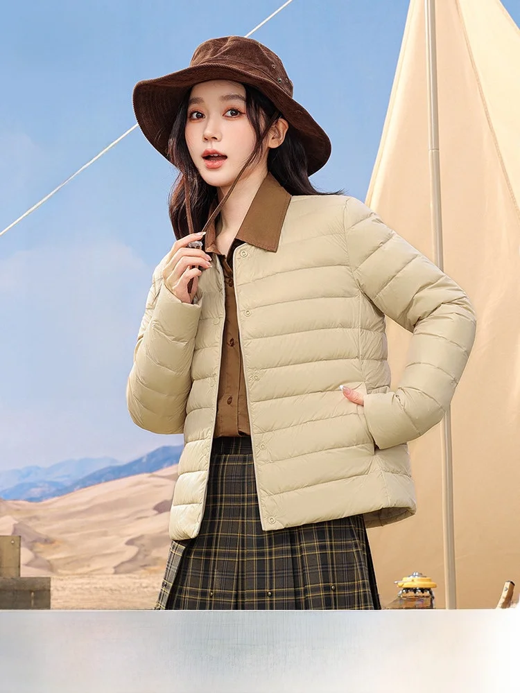

Snow mid Autumn Casual Lightweight Long Sve Women's down Jaet Commute Sle Korean Version Straight Cut Nylon Fabric