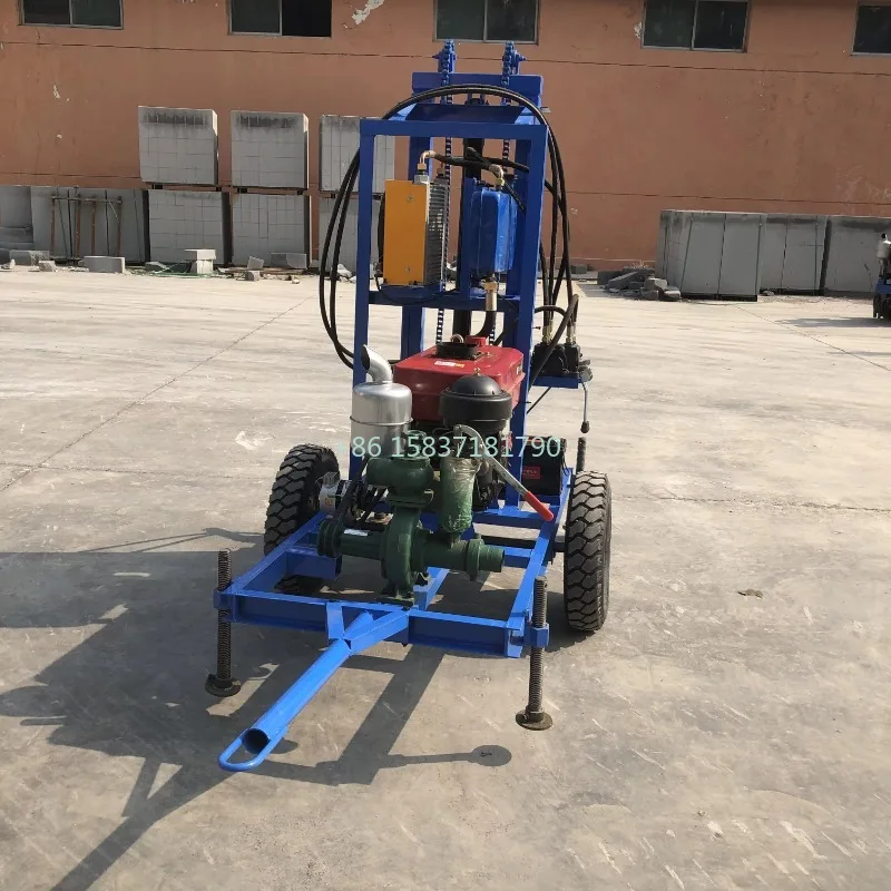 100m 120m 150m Portable Water Well Drilling Rig Diesel Engine Underground Borehole Drilling Rig Water Pumping Wheels Drill Rig