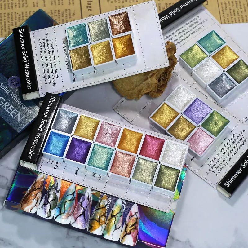 Arte Clavo Nail Art Pigment Glitter Set Solid Metal Aquarellfarbe Chrompulver Farbverlauf Marmoreffekt Schimmer Maniküre Staub