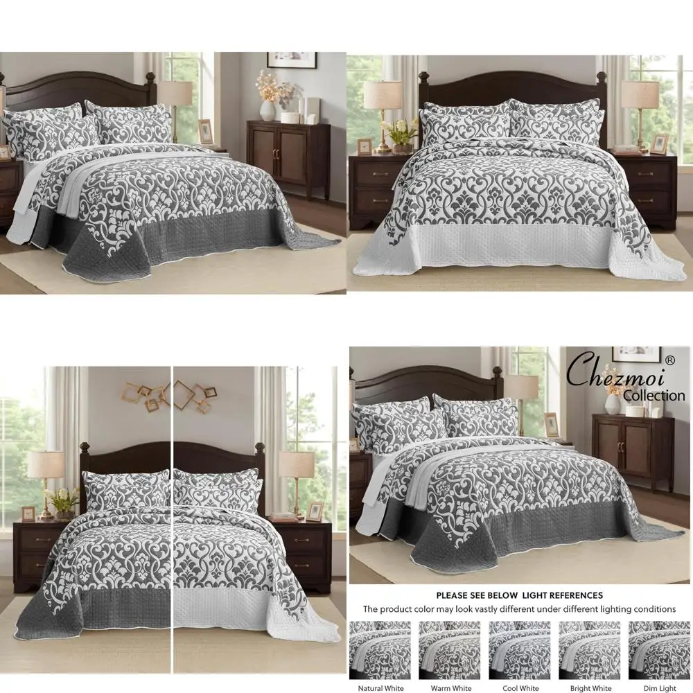 

Chezmoi Collection Luxe Oversized Bedspread, 128x120 Inches, Jacquard Matelasse Floral Damask Pattern, 5-Piece Lightweight Rever