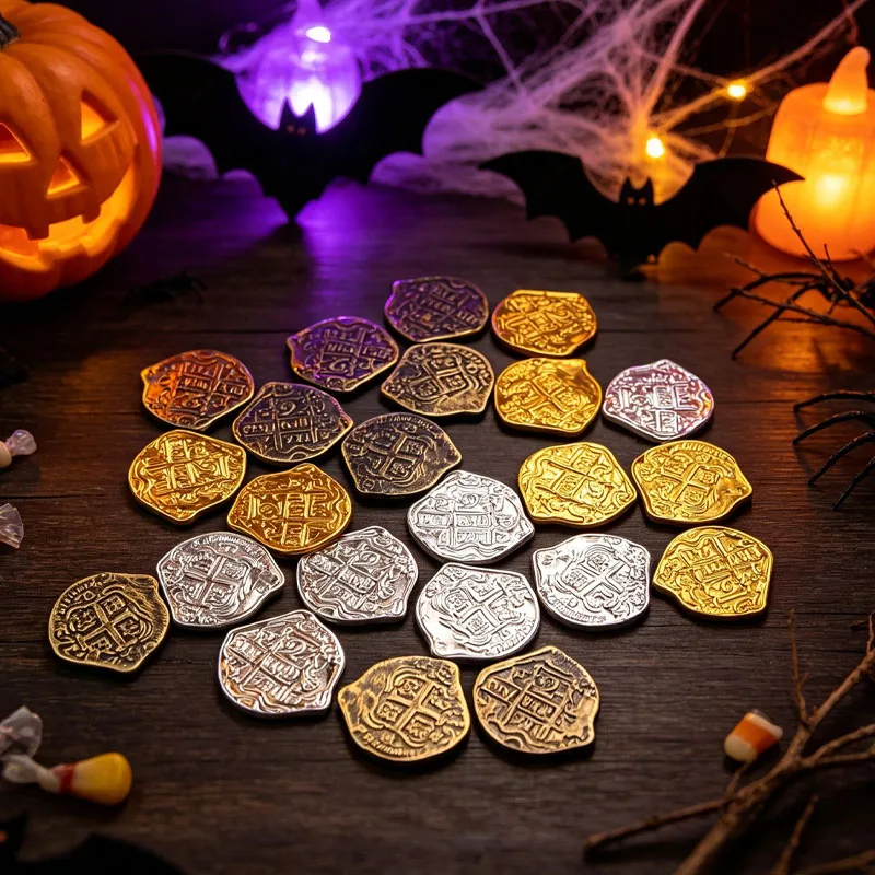 100-200PCS Metal Roman Pirate Coins Antique Gold Silver Bronze for Halloween Carnival Party Decor Treasure Hunt Props