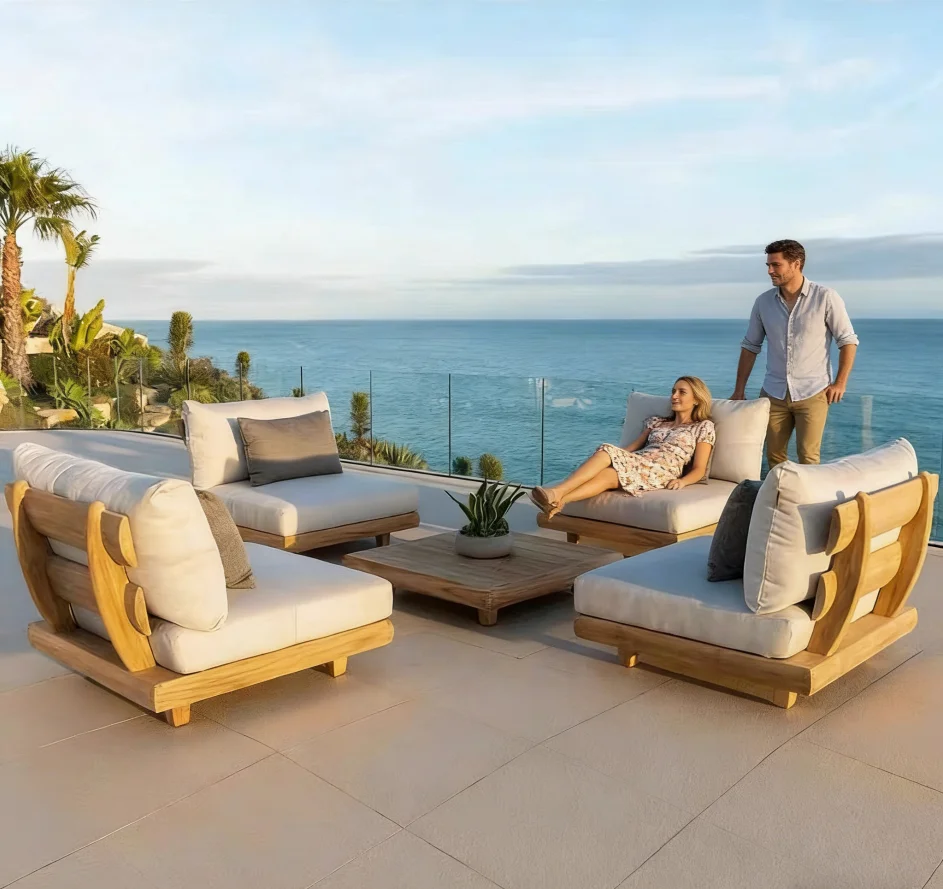 

@3 # Luxury Teak Garden Furniture Set With Sofas Coffee Table Patio Sofa For Courtyard & Hotel Outdoor Use