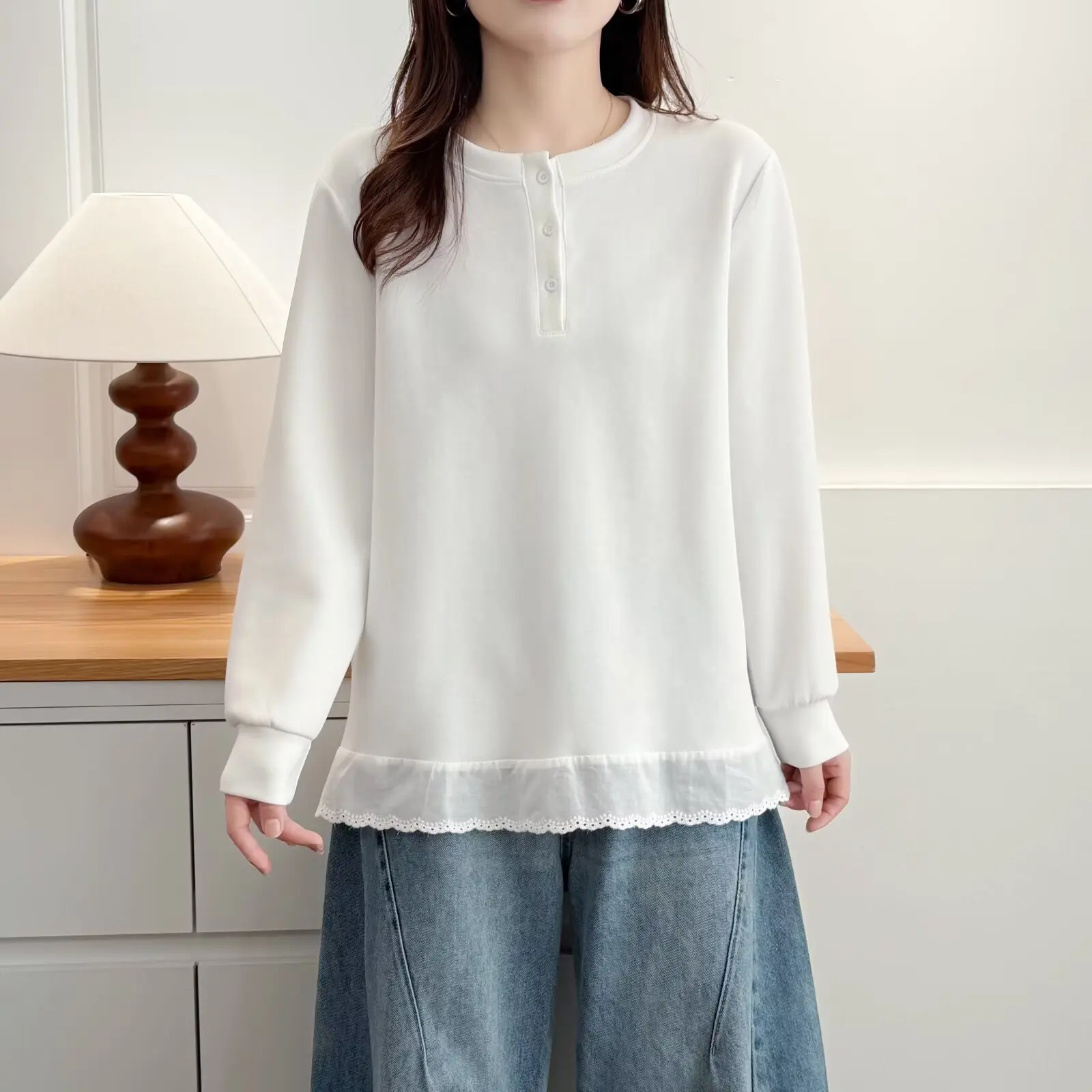 

XXXXL Fashion Plus Size Women's T-Shirt 2025 Autumn New Style Casual Hem Slit Long Sleeved Base Top 822
