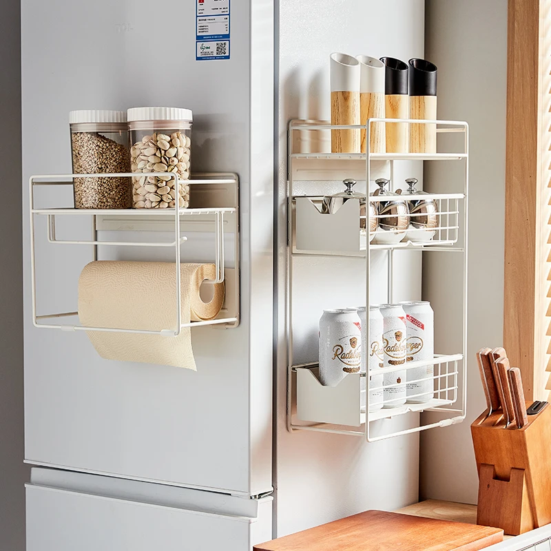 

2/3 Layers Magnetic Refrigerator Shelf Pull Out Type Seasoning Organize Washing Machine Laundry Rack Space Saving Side Rack