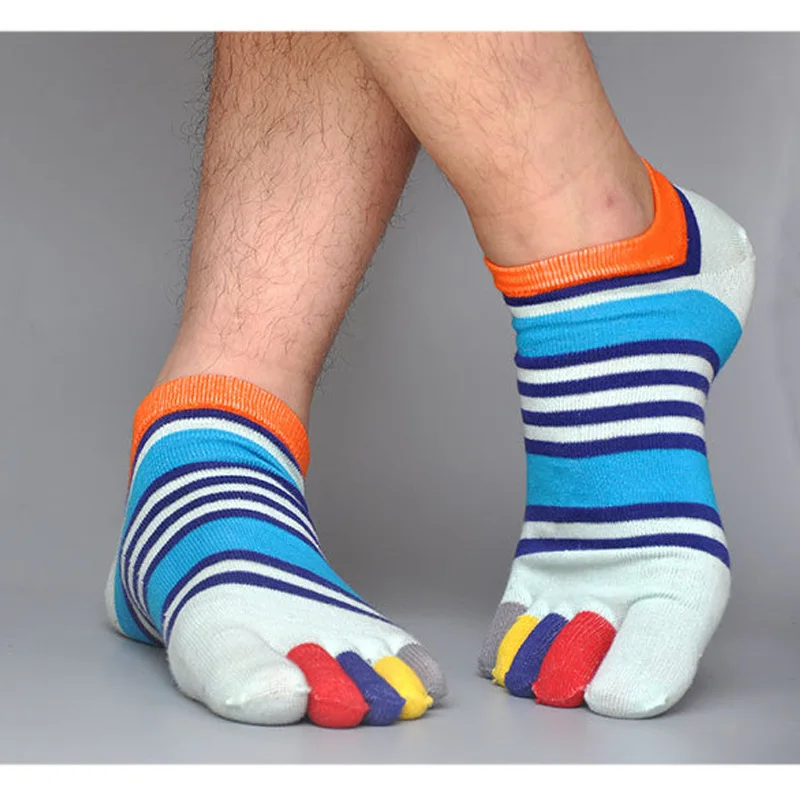 

5 Pair Combed Cotton Men Ankle Boat Five Finger Socks Breathable Striped Colorful Young Casual No Show Socks With Toes