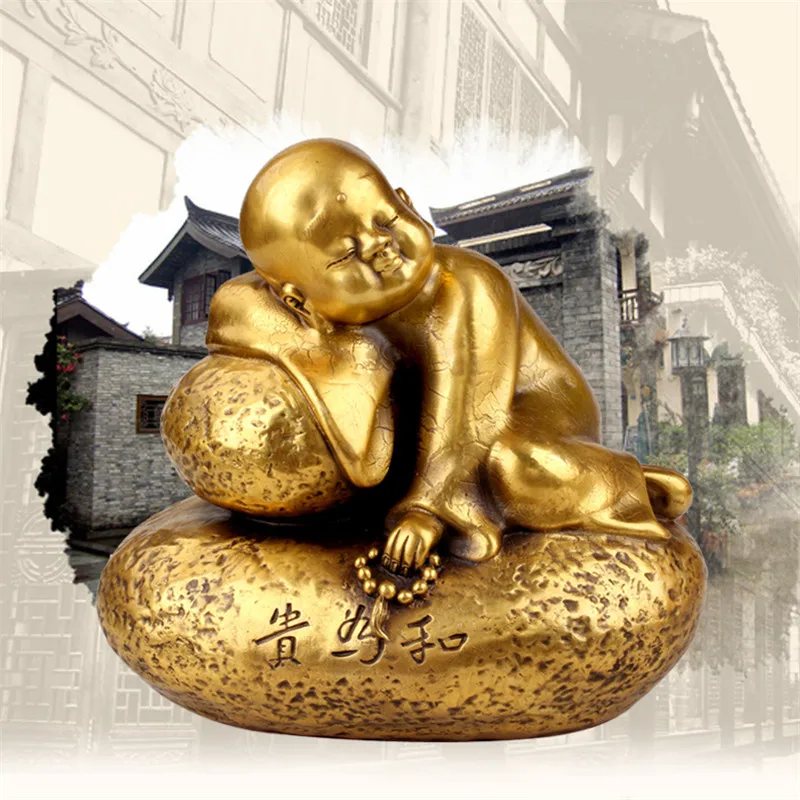 Ornament Little Monk Wooden Fish Buddha Statue Supplies Brass Decoration Metal Crafts Copper Figure