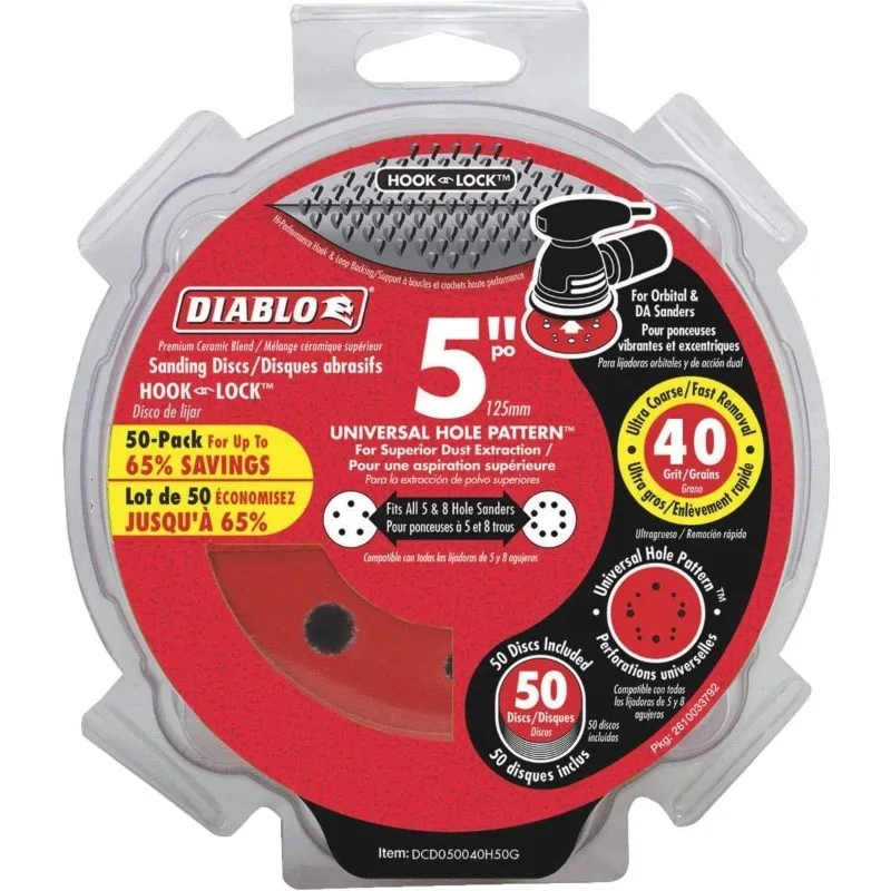 

Diablo Premium Fast Sanding Discs with Hook & Lock Backing - for Extra Heavy Removal and Stripping - 5", 40-Grit, Ceramic Blend