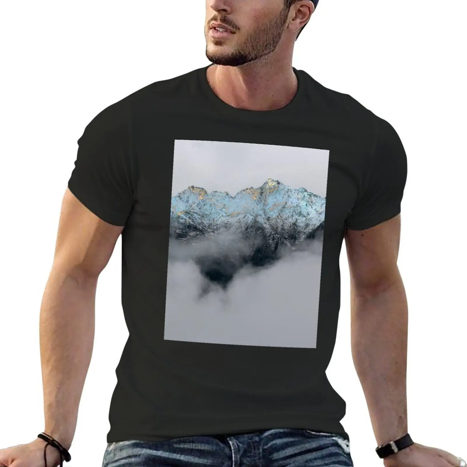 

Teal Gold Misty Mountains T-Shirt rapper graphic tees summer tops designer t shirt men