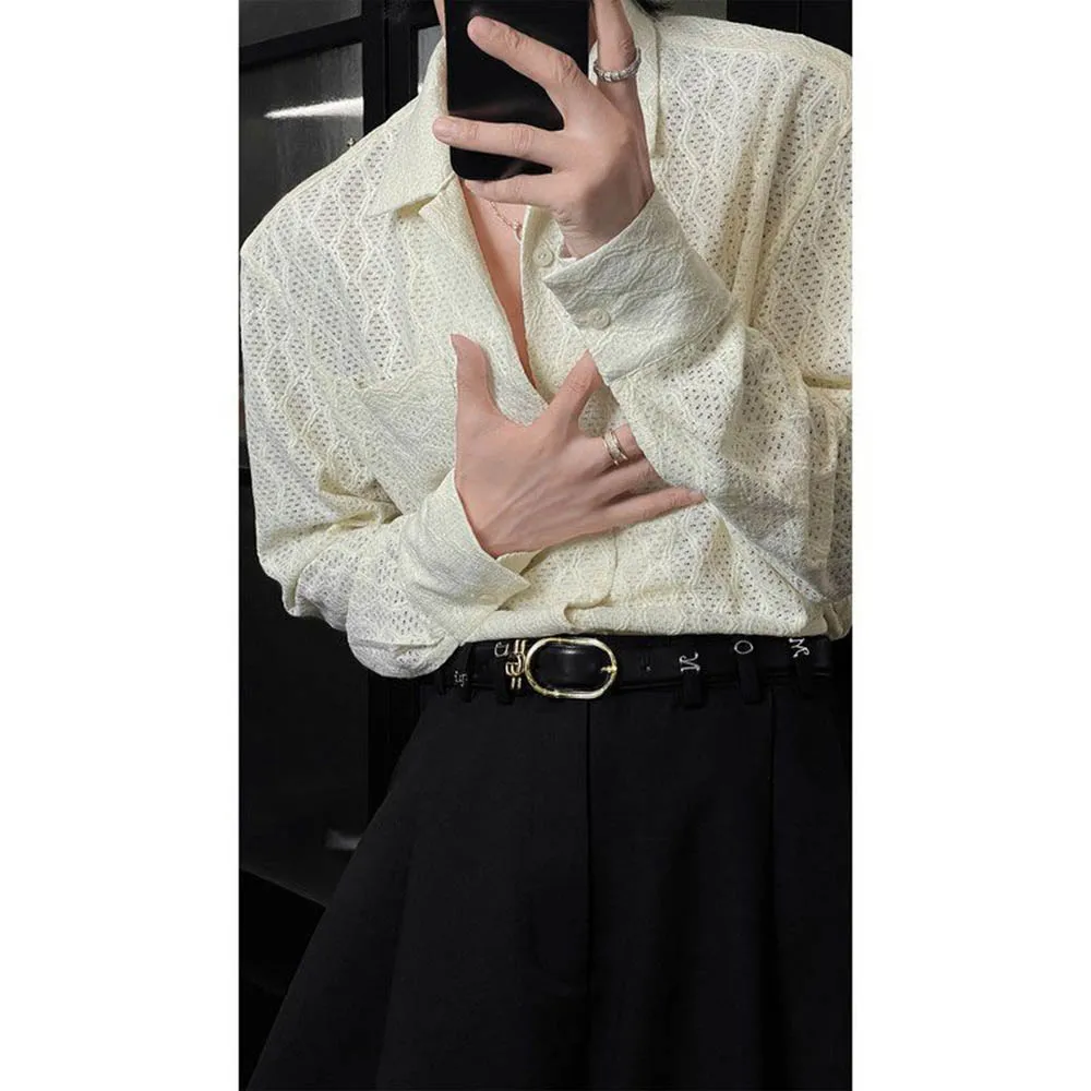 

Mens Shirt Hollow Sexy Ballroom Shirt Streetwear Fashion Nightclub Stage Performance Long-Sleeved Top Men'S Clothing 2025 New