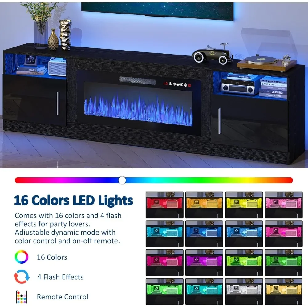 Fireplace TV Cabinet with 36 Inch Electric Fireplace, Entertainment Center with Fireplace, TV Cabinet LED Lights Tv Stand