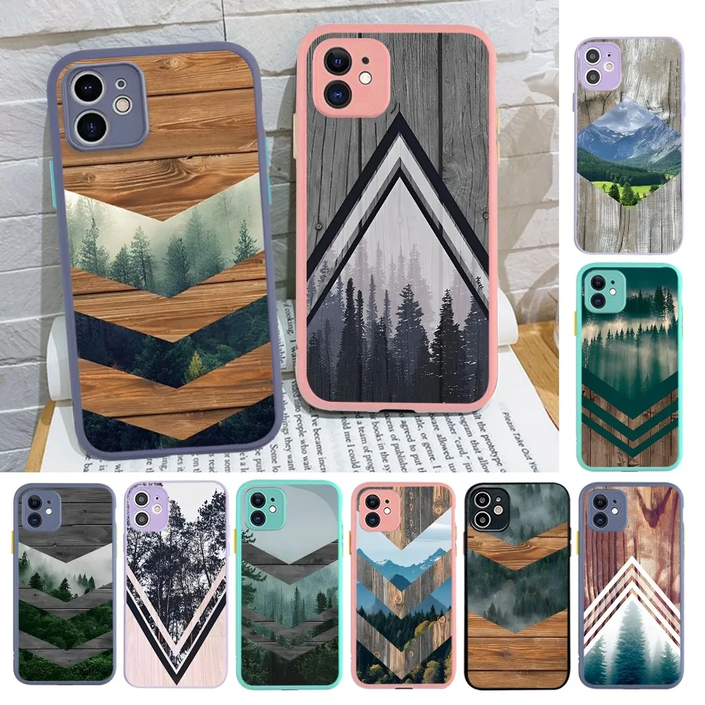 

Forest Geometry Wood Mousepad for iPhone 14 11 12 13 Mini Pro Max 8 7 Plus X XR XS MAX Translucent Matte Cover