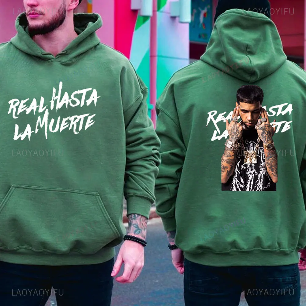 Fashion Rapper Anuel Aa Pullover Real Hasta La Muerte Graphic Hoodie Mężczyźni Kobiety Bawełna Hip Hop Hoody Long Sleeve Streetwear