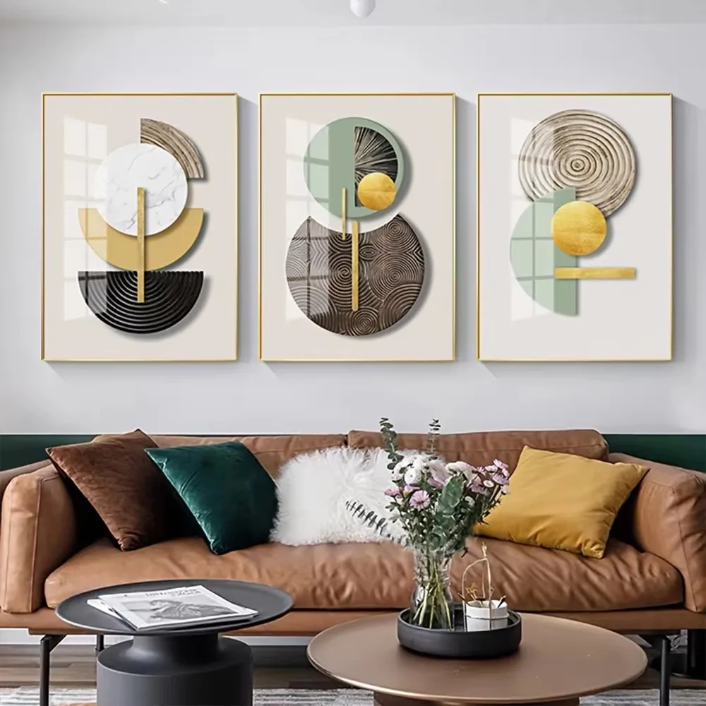 

Golden Green Abstract Circle Geometric Art 3pcs Diy Diamond Painting Full 5D Mosaic Diamond Embroidery Home Decor Triptych