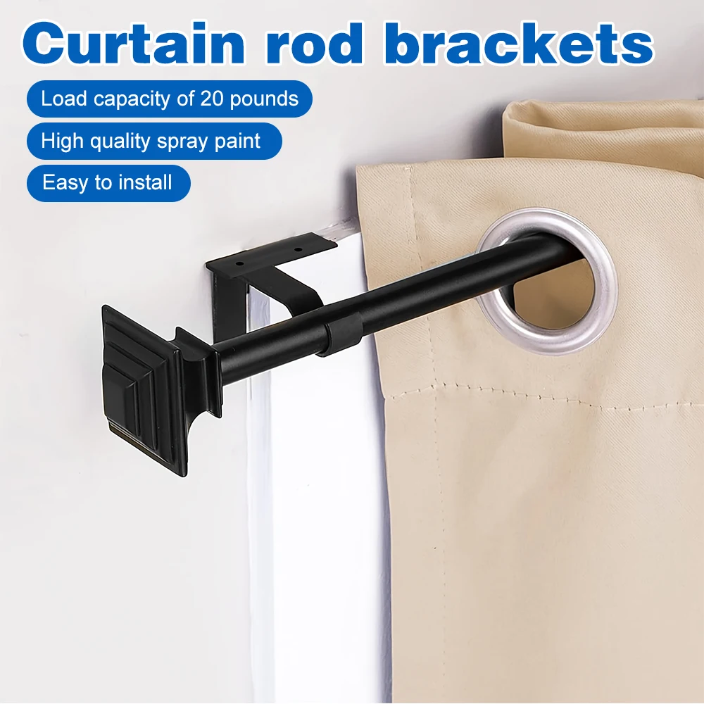 Black Heavy Duty Double Curtain Rod Bracket Set of 4/8 Adjustable Wall Mount Fits 1 1/2
