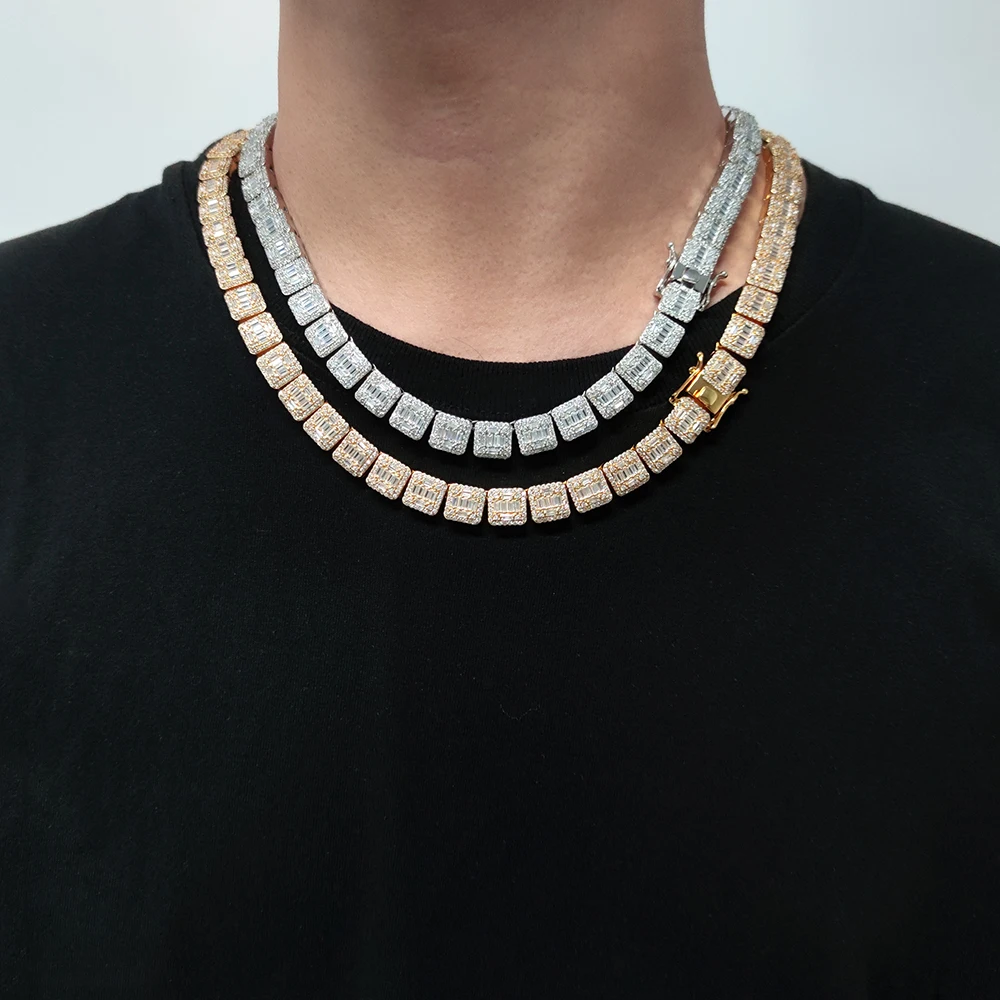 HHIOK Custom Jewelry 10MM Wide T-Shaped iced out Rock Sugar Chain Inlaid With 5A Zircon Luxury Style For Couples