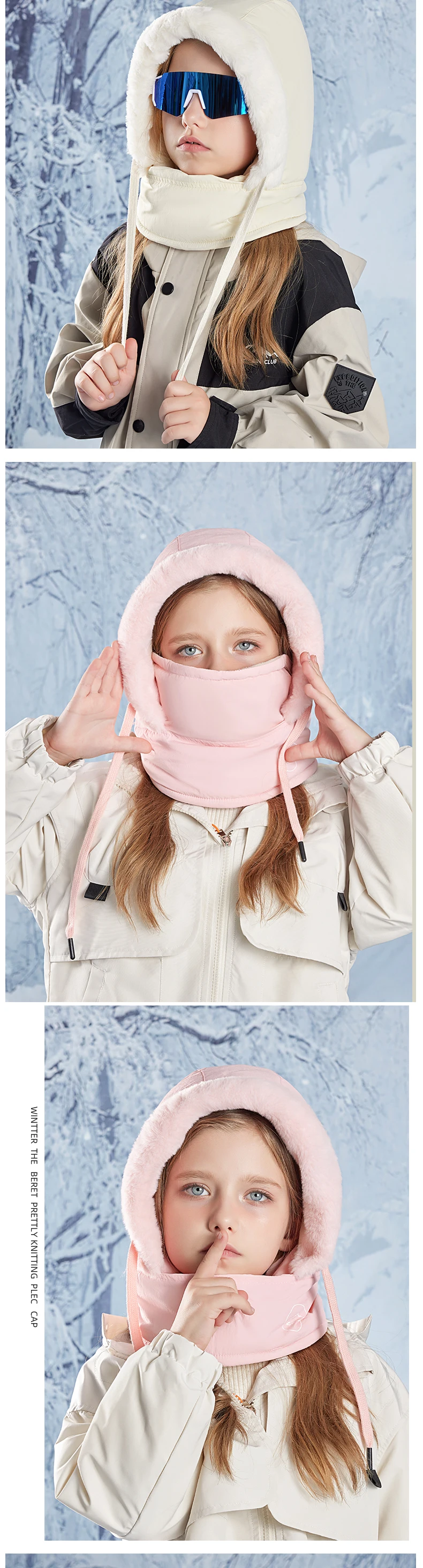 Winter-Fahrradmütze, warmer Schal für Kinder, Gesichtsmaske, integriert, kältebeständig, winddicht, Kopfbedeckung, verdickter Samt-Nackenschutz – Detail 10