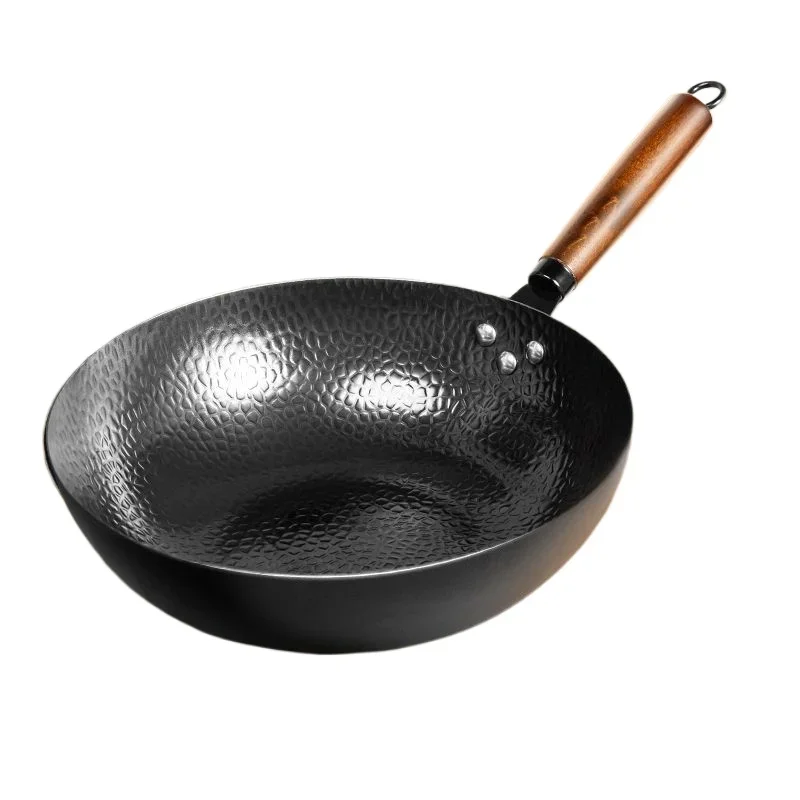 

32/34cm Fish Scale Iron Wok Hand Hammered Traditional Cookware Kitchen Uncoated Wok Suitable for Gas Stove Induction Cooker Wok