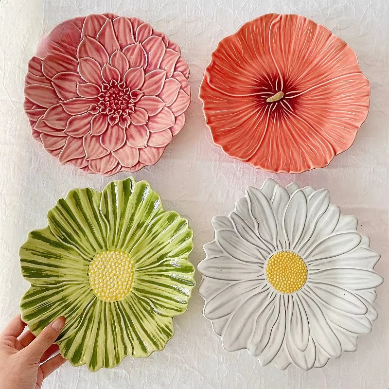 Bordallo Pinheiro handmade stoneware floral daisy cosmos cutlery dessert plate