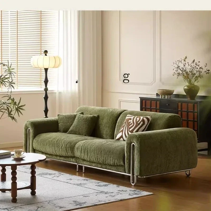 

XL sofa French retro green chenille fabric sofa removable and washable