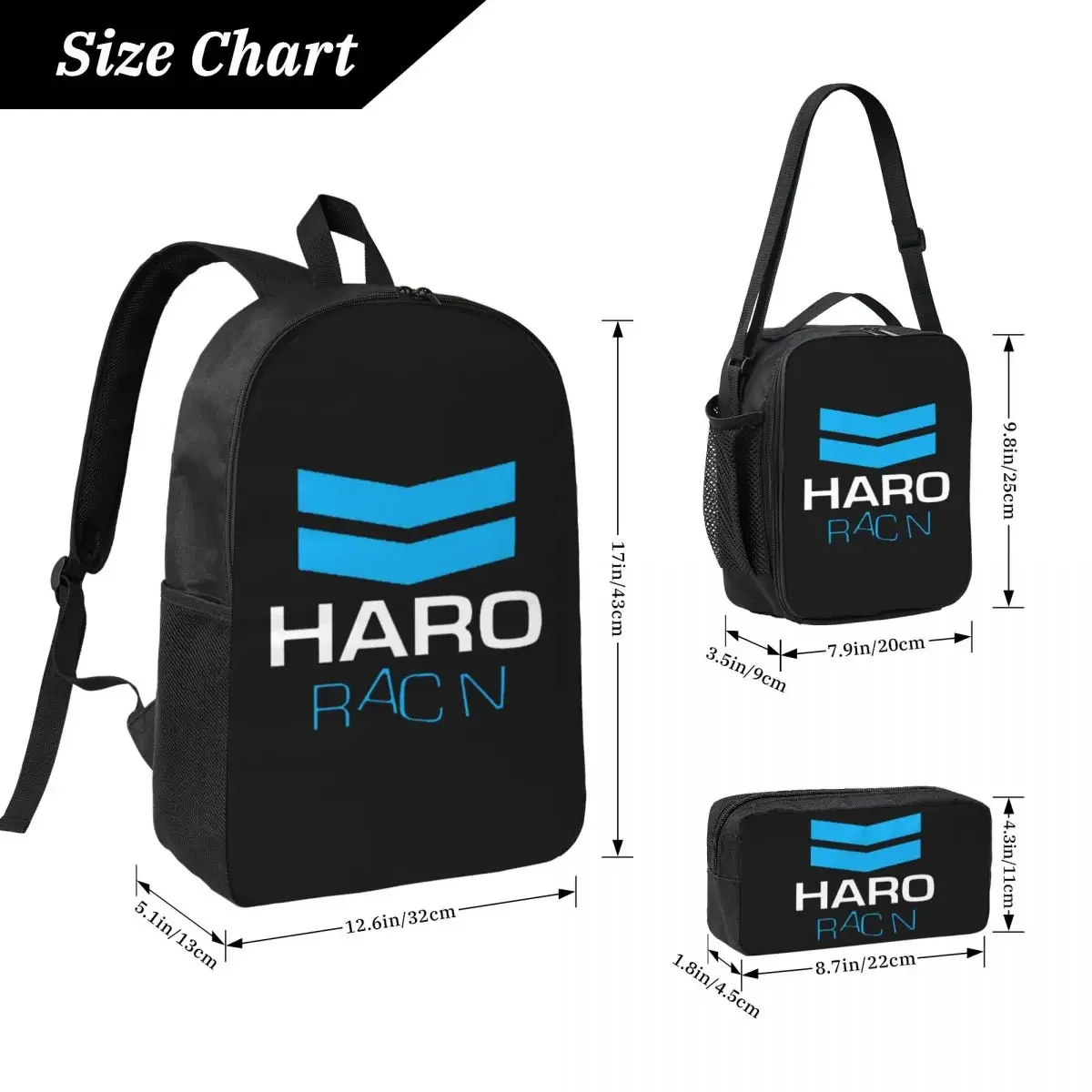 Haro Racn Bluewhite- Old School Bmx Backpack Boys Girls BookBag School Bag Shoulder Bags 3ps Insulated Lunch Bag Pencil Case